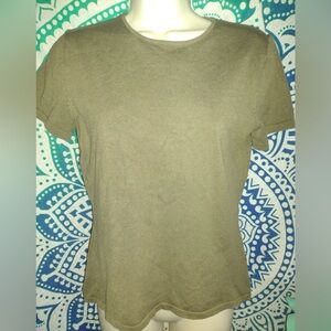 Nygård Collection Petites S Ribbed Knit Short Sleeve Top T-Shirt Olive Green